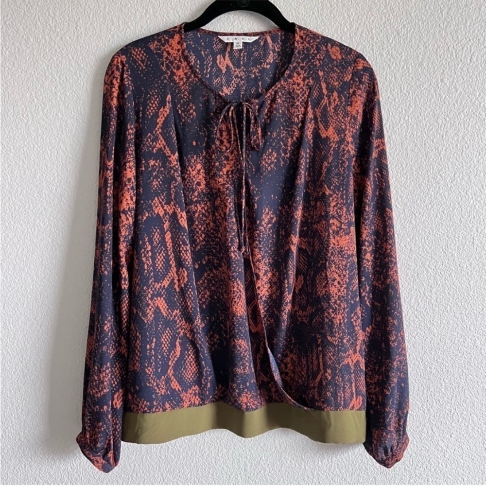 Cabi Python Snake Print Border Wrap Blouse Top V-… - image 4